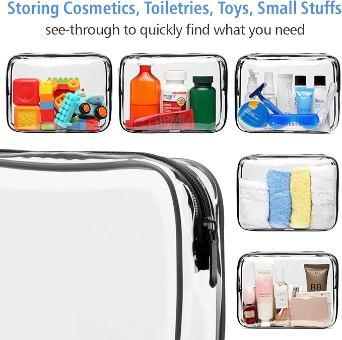 PACKISM Clear Makeup Bags - 2 Pack Quart Size Travel Bag TSA Approved Travel for Toiletries, Cosmetic Bags Carry on Clear Toiletry, Black Large