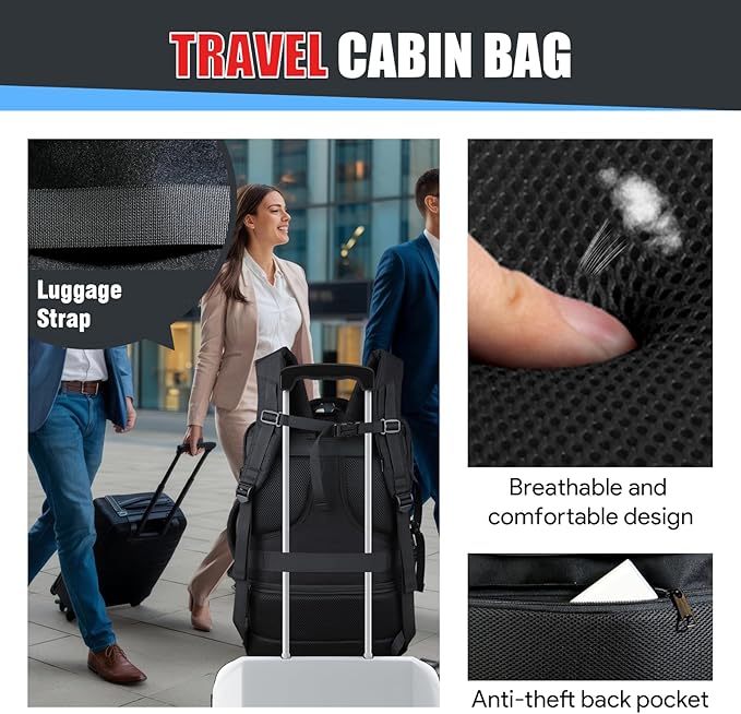 55L Extra Large Travel Backpack, Expandable 50L - 60L Carry On Backpack, Travel Luggage Suitcase Anti-Theft TSA Flight Laptop Bag, Sturdy 18.4 Inch XXXL Daypack Weekender Gifts for Men, Black