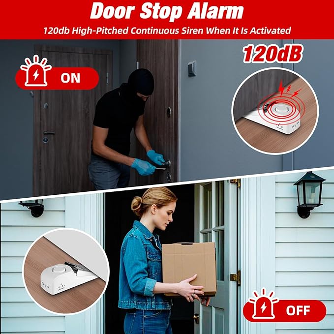 Portable Door Stop Alarm and Traveling Hotel Door Lock, No Installation Required, Provides Double Security for Home, Hotel and Traveling (2 Door Lock + 3 Door Stop)