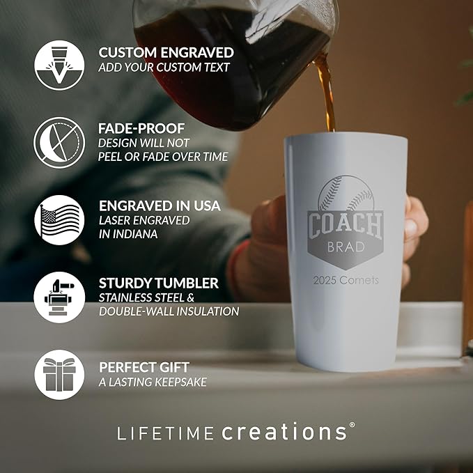 Lifetime Creations Custom Baseball Coach Tumbler: Gifts for Men, Coaches Presents Baseball, Baseball Coaches Gifts, Personalized Best Coach Thank You Gift Baseball (White 20 Ounce)
