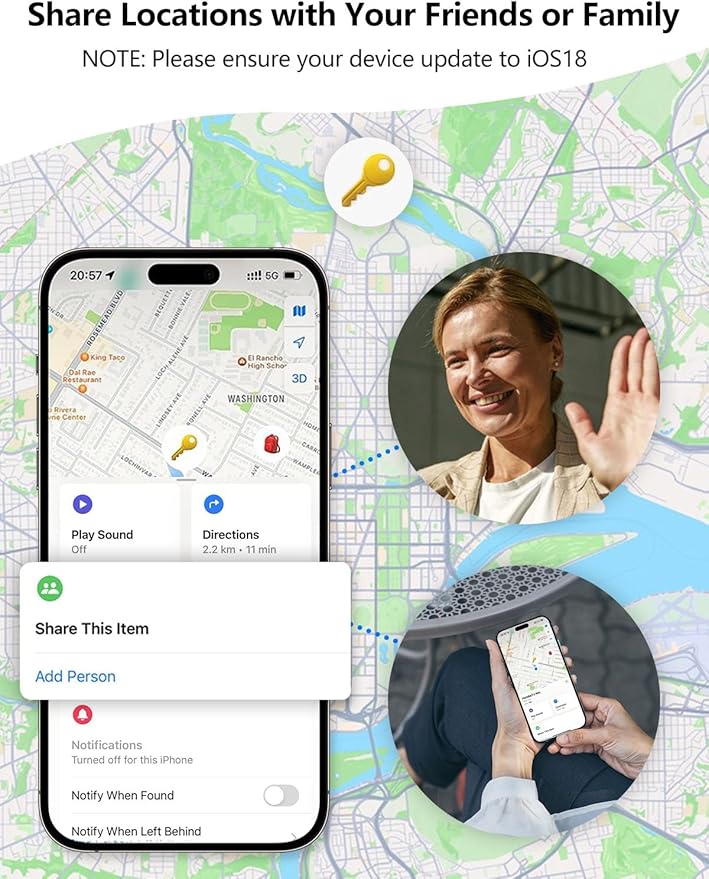Tracker Tags, Item Finder Work with Apple Find My (iOS Only), Tracking Device Locator Smart Tag for Luggage, Keys, Wallet, Bike, Pets, Bags (Pink, 1 Pack)
