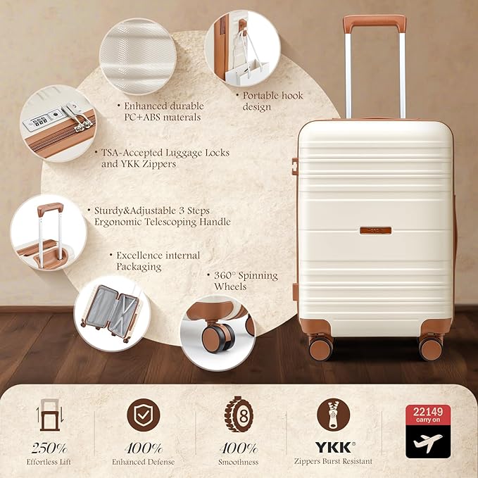 Luggage Sets with spinner wheels, PC+ABS Hard Shell Travel Luggage,Lightweight Carry-on suitcases with TSA Lock,YKK Zippers (Green, 5 piece sets(20/24/28/DB/TB))