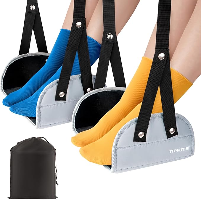 2 Pack Airplane Footrest with Comfortable No Clashing Base, Portable Foot Rest Made with Premium Memory Foam, Airplane Travel Accessories to Reduce Swelling and Soreness, Gifts for Travelers