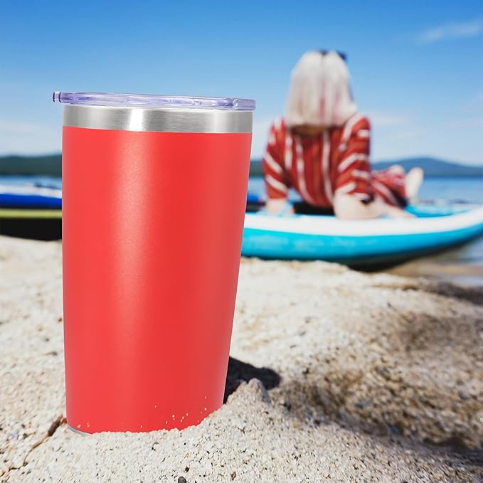 20 oz Tumbler Coffee Tavel Tumblers Bulk with Lid Stainless Steel Double Wall Vacuum Insulated Mug Powder Coated Cups fit Car Cupholder for Hot and Cold - Red, 12Pack