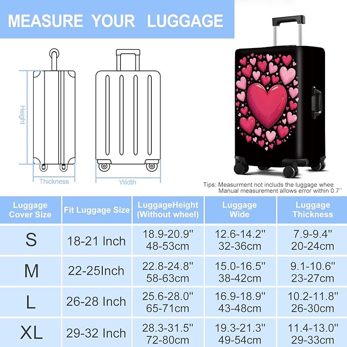 Luggage Cover Washable Suitcase Protector Anti-Scratch,Stretchable Fit for 20-34Inch Luggage Durable Travel Bag Cover with Zipper Closure (Heart, XL(fits 32-34Inch suitcase))