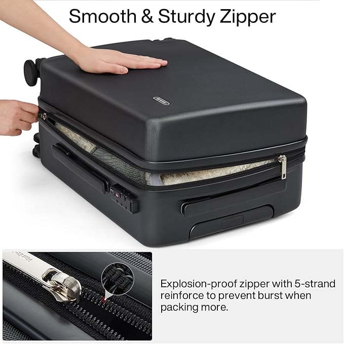 Hanke 24 Inch Luggage with Spinner Wheels Lightweight PC Hard Shell Suitcases Checked Luggage with TSA Lock Checked-Medium 24-Inch Rolling Suitcase for Travel(Jet Black)