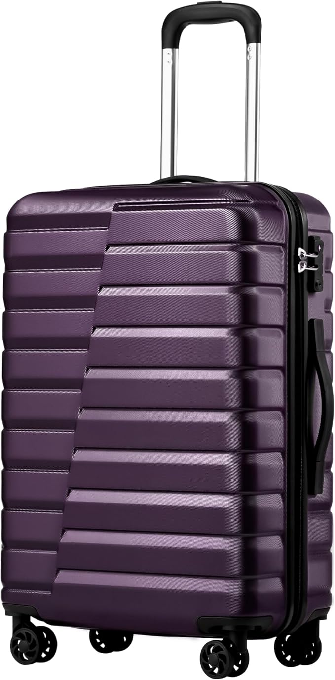 Coolife Larage Luaggage Hardside Expandable Suitcase with Spinner Wheels Checked 28-Inch（Purple）