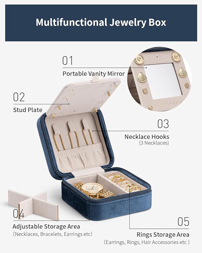Vlando Graduation Gifts for Her, Graduation Travel Gifts for Women, 2025 Graduation Gifts Travel Accessories for Girls, Graduation Travel Essentials Small Jewelry Box - Letter N, Dark Blue