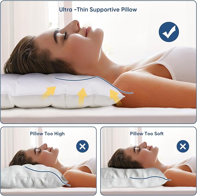 MINUPWELL 2 Packs Ultra Flat Pillows for Sleeping Thin, 7D High Support 2.5 inch Height Ultra Thin Pillows,Slim Bed Pillows for Stomach Sleeper,Queen Size -18x30 in