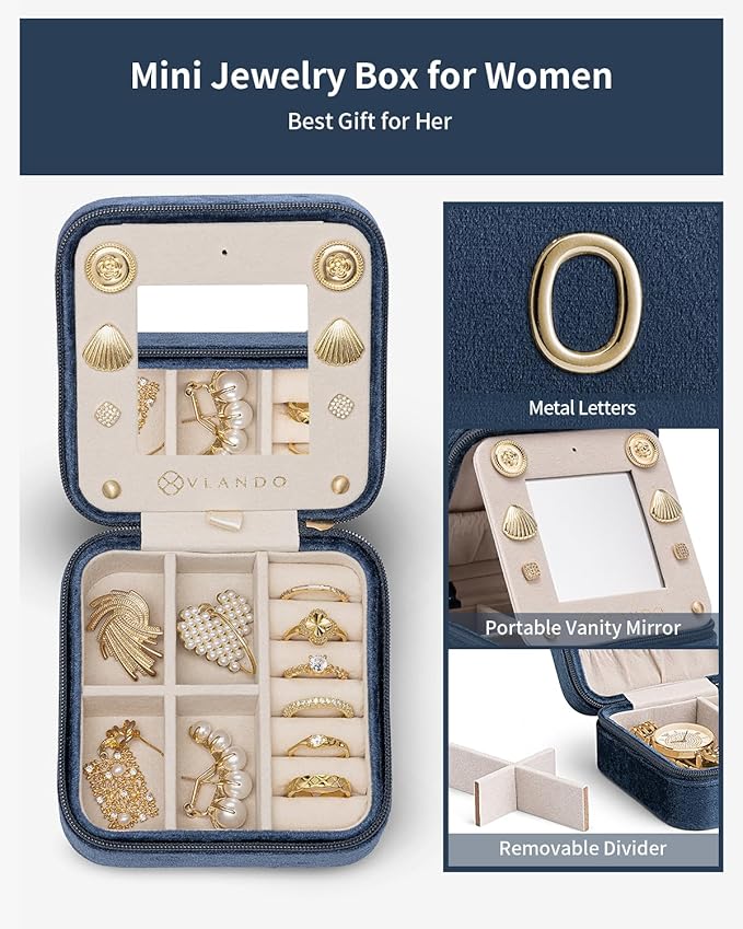 Vlando Graduation Gifts for Her, Graduation Travel Gifts for Women, 2025 Graduation Gifts Travel Accessories for Girls, Graduation Travel Essentials Small Jewelry Box - Letter O, Dark Blue