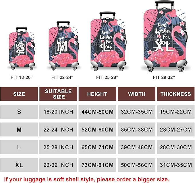 WUJIAONIAO Travel Luggage Cover Baggage Suitcase Cover Protector Skins 18-32 Inch (Vintage Flamingo, XL (for 29-32 inch luggage))