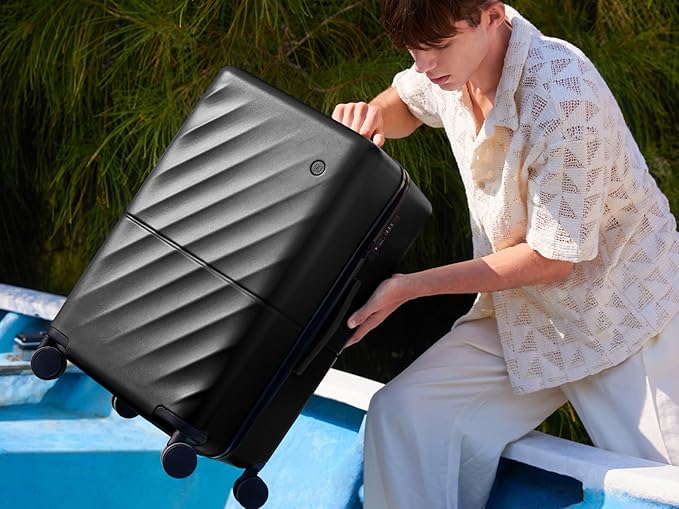 Trunk Luggage 26 Inch, Medium Checked Luggage with Double Spinner Wheels, Anti-Burst Zipper, Hard Case PC Suitcase, Lightweight Travel Luggage, TSA Approved (Onyx Black, Hudson)