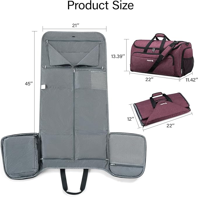 Hanke Carry on Garment Bags for Travel,Convertible Duffle Bag Luggage Bag Weekend Bag with Shoe Compartment,2 in 1 Hanging Suitcase Suit Bag for Men Women,Purple