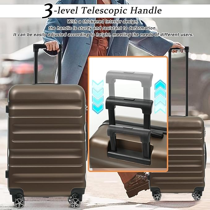 Merax 28 Inch Luggage Hardshell ABS Suitcase with 8 Silent Spinner Wheels Lightweight Durable Travel Checked Luggage for Long Trips Brown