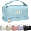 Cute Gifts for Women, Personalized Makeup Bag with Handle, Initial Double Layer Cosmetic Bag with Makeup Brush Organizer, Teacher Appreciation Gifts for Women, Gifts for Friends Female Mom