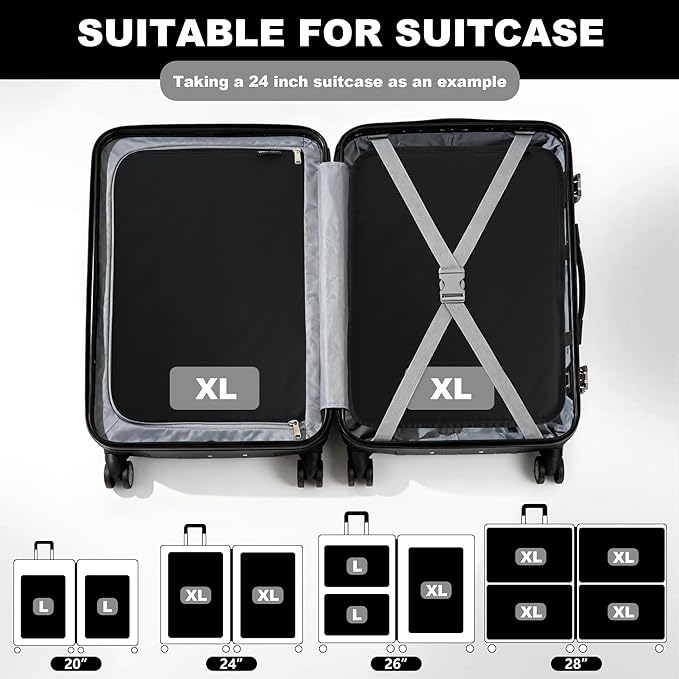 Compression Packing Cubes for Travel Essentials, 2 Pack Expandable Travel Cubes for Packing Bags Suitcase Organizer, Black