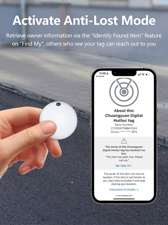 Tracker Tags, Item Finder Work with Apple Find My (iOS Only), Tracking Device Locator Smart Tag for Luggage, Keys, Wallet, Bike, Pets, Bags (White, 2 Pack)