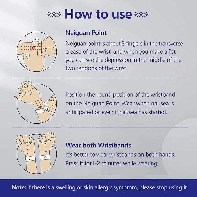 Cozyhealth Motion Sickness Wristband, Anti-Nausea Acupressure Wrist Band for Nausea Relief, Dizziness and Vomiting from Car Boat Flying Travel Sickness (Black/Grey/Dark Blue, 3 Pairs)