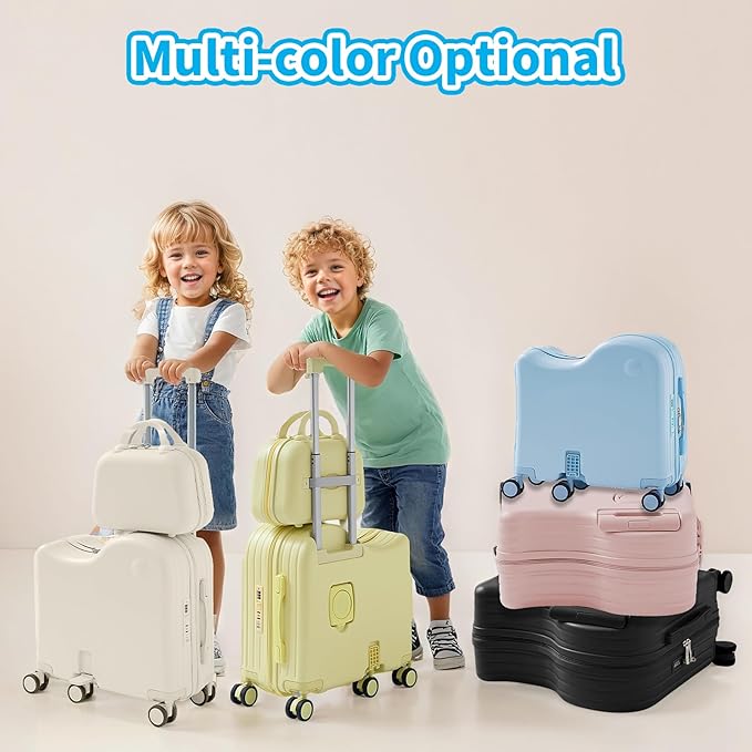 TABU Ride-on Luggage with Handbag for Kids，Hardshell Carry On Suitcase with Hidden Cup Holder, Foldable Pedal,Type-C & USB Interface, TSA Lock, 6-Spinner Wheels, Pink