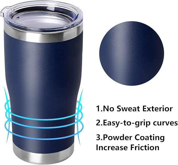 DOMICARE 20oz Tumbler with Lid Stainless Steel Tumblers Bulk, Double Wall Vacuum Insulated Coffee Travel Mug Powder Coated Tumbler, 12 Pack Navy