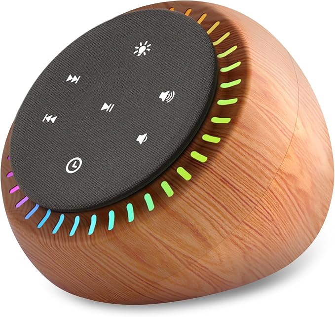 DreamSky Sound Machine for Sleep, White Noise for Sleeping Adults & Baby, Brown Noise Fan for Office Privacy & Noise Canceling, 26 Sounds & RGB Light, USB-C Powered for Home Travel, Wood Grain