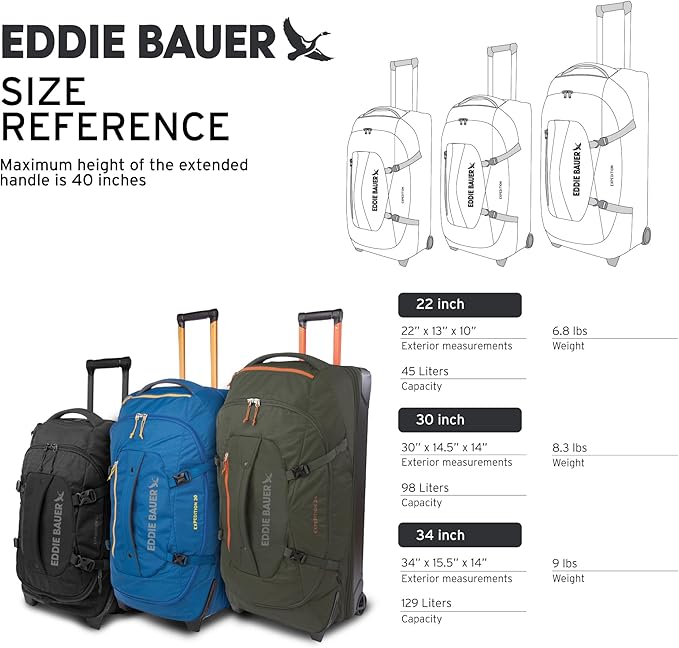 Eddie Bauer Expedition Rolling Duffel Bag with Wheels | Travel | Carry-On | Luggage | Rugged | Durable - Rust, 22"