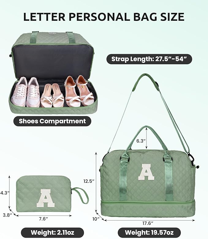 Gifts for Teacher -Initial Travel Bag with Shoe Compartment, Girls Weekender Bag, Monogram Overnight Bag for Women, Letter Travel Bag with Makeup Bag, Daughter Gift from Mom (Letter N)
