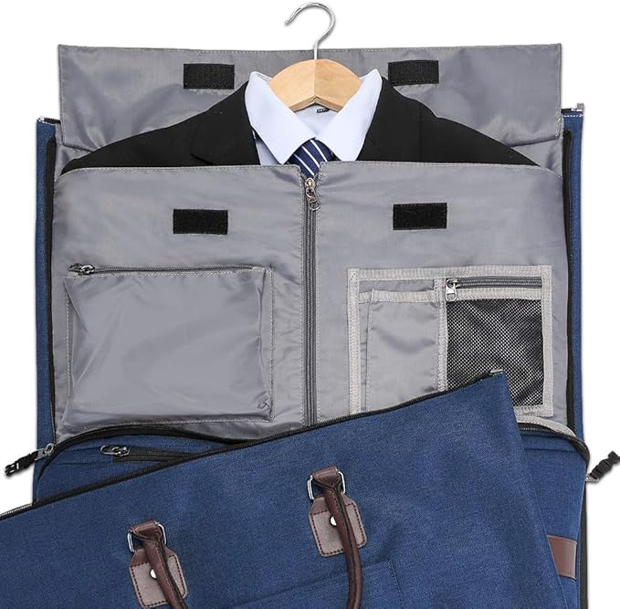 Convertible Garment Bag with Toiletry Bag, Modoker Carry on Garment Duffel Bag for Men Women - 2 in 1 Hanging Suitcase Suit Travel Bags, Blue