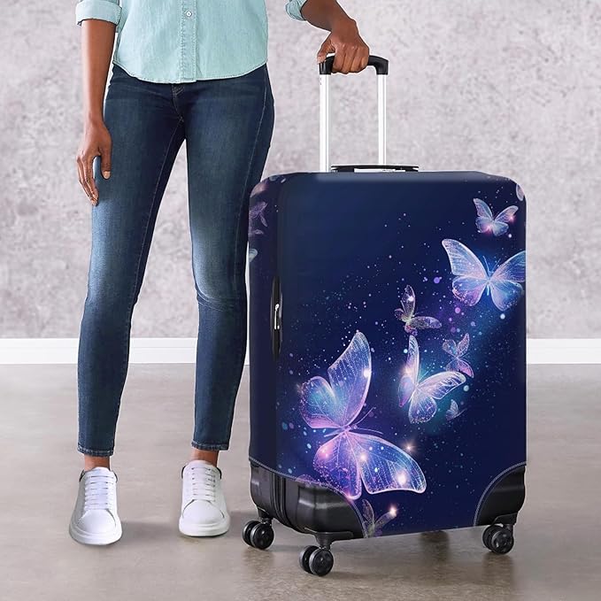 Travel Luggage Cover Anti-scratch Baggage Suitcase Protector Fits 22-25 Inch Luggage, Purple Crystal Butterfly