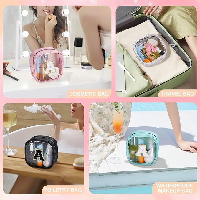 YOOLIFE Initial Make Up Bag Travel Toiletry Bag, Clear Makeup Bag Preppy Cosmetic Bags Organizer Travel Essentials Gifts for Women Teen Girlfriend Teacher Mom Birthday Mothers Day Gifts White S