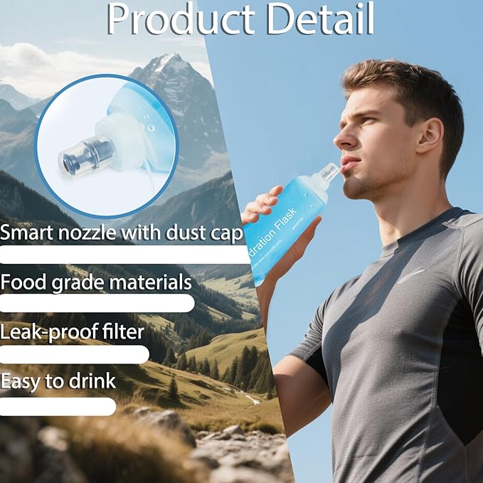 CLINTT 250ml Soft Flask, Foldable Running Water Bottle, TPU Folding Soft Water Flask, BPA-Free Collapsible Flask for Hydration Pack Running Vest, Cycling, Climbing, Hiking - 2Pcs, Blue
