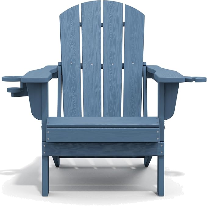 SERWALL Folding Adirondack Chair, HDPE Adirondack Chairs Set of 6, Plastic Outdoor Chairs- Looks Exactly Like Real Wood- Navy