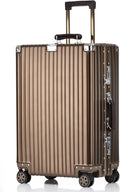 HotWay 20 Inch All Aluminum Carry On Luggage with Leather Handle, Hard Shell Zipperless Suitcase with TSA Locks and Spinner Wheels, Travel Luggage (22x14x9 Airline Approved), Gold