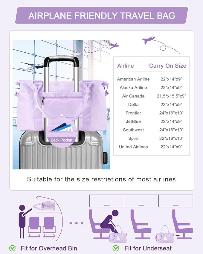 Daughter Niece Gifts for Teen Girl Kids, Initial Travel Duffel Bag Sports Gym Bag Personalized Gifts Weekender Bag，Monogram Overnight Bag Cute Dance Bag Birthday Bridesmaid Gifts for Women(Purple, K)
