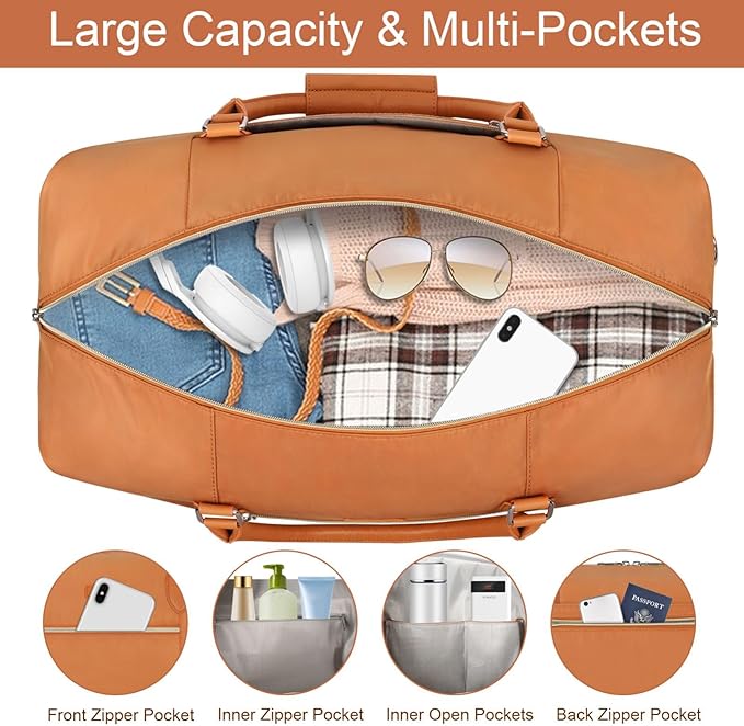Weekender Bag for Women, Travel Duffel Bag Carry On Overnight Bag with Shoe Compartment Large Nylon Travel Weekend Tote Bag