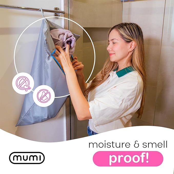 MUMI Travel Laundry Bag – Mesh Laundry Bags for Delicates with Hanger & Pouch | Delicates Bag for Washing Machine | Large Laundry Net Bag for Travel, Gym, Baby Clothes, and More (Blue)