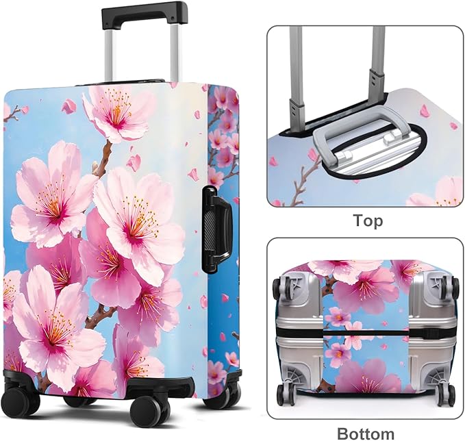 Luggage Cover Washable Suitcase Protector Anti-Scratch,Stretchable Fit for 20-34Inch Luggage Durable Travel Bag Cover with Zipper Closure (Peach blossom, S(fits 20-22inch suitcase))