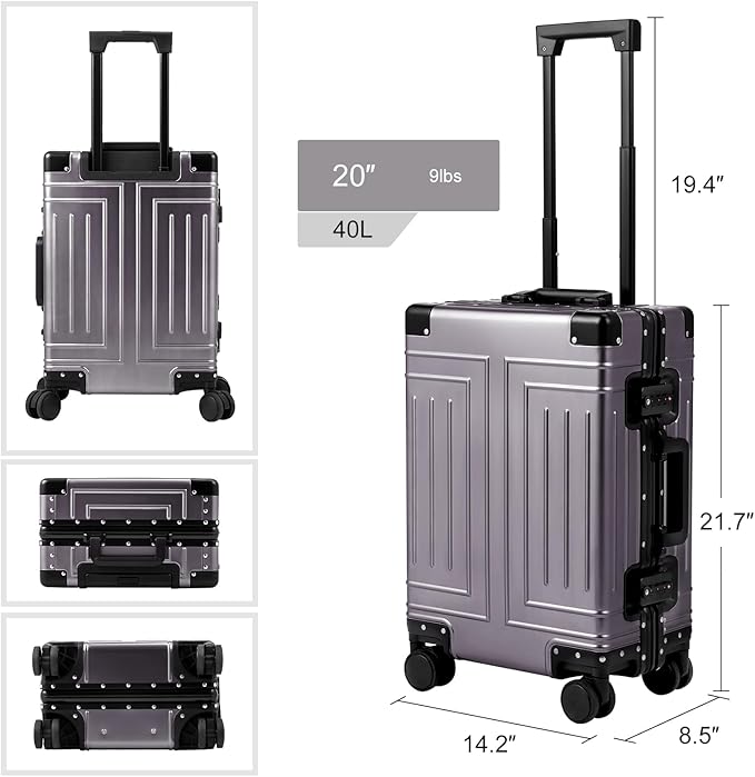 All Aluminum 20/28 Luggage Set，Cut from Whole Aluminum Sheet，22x14x9 Airline Approved ，（3rd Generation，Premium Metal zipperless suitcase ） (grey, 20+28inch)
