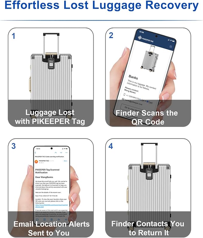 Smart Luggage Tags with QR Code Location Display - Customizable Tags with Privacy Protection for Lost & Found, 4-Pack Waterproof & Durable Travel ID Labels for Suitcases & Backpacks