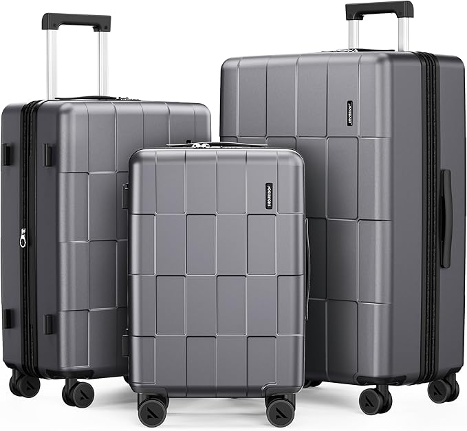 SHOWKOO Luggage Sets 3 Piece Hardside Expandable Lightweight PC Suitcase Sets with Double Spinner Wheels TSA Lock YKK Zipper, Sliver Gray