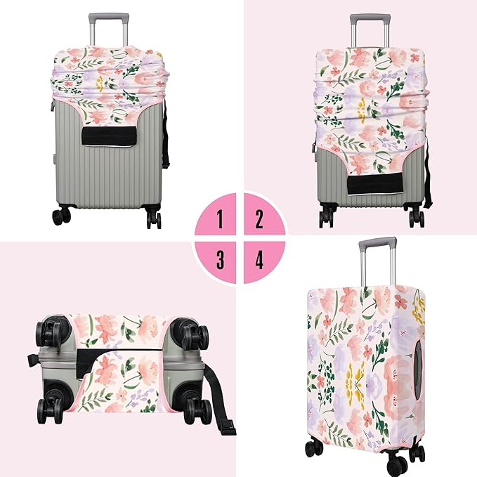 Travel Luggage Cover Suitcase Protector Fits 18-32 Inch Wheel Covers PatternedTravel Related Items Flower Luggage Protector Elastic M
