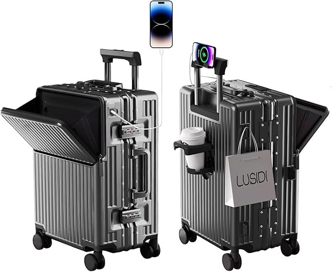 Hard Shell Luggage 24 Inch Travel Luggage, Carry-On Luggage Spinner TSA with Lid, ABS Aluminum Frame，Lightweight Travel Luggage 20'' 24'' 26''Carry-On (upgraded grey, 24 inch)