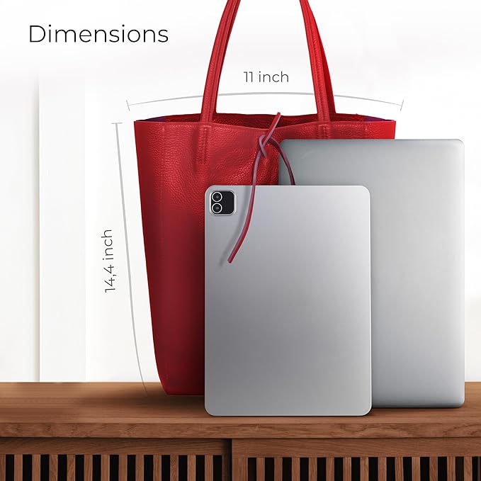 Italian Calf Leather Tote for Women with Zipper, Inner Pocket & Flat Base | Soft Unlined Shopper for Work & Travel