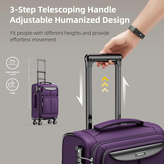 SHOWKOO Luggage Sets 3 Piece Softside Expandable Lightweight Durable Suitcase Sets Double Spinner Wheels TSA Lock Purple (20in/24in/28in)