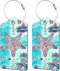 2 Pack Luggage Tag for Suitcase, Cute Unique Leather Bag Tags Identifiers Privacy Cover ID Label with Durable Steel Loop for Women Men Kids Girls Travel, sea Star