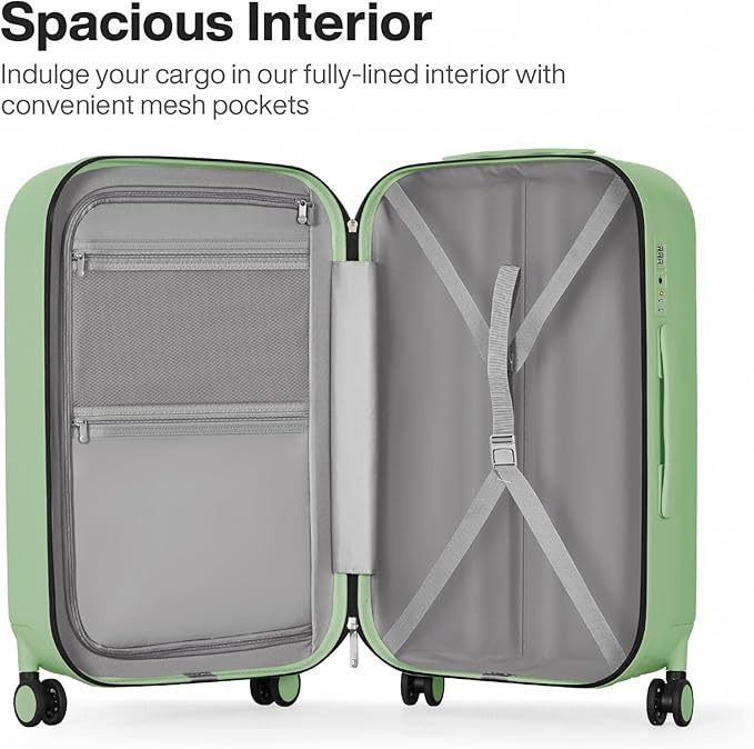 mixi 24 Inch Checked Luggage PC Hardshell Suitcases with Wheels for Travel Woman Men, Avocado Green