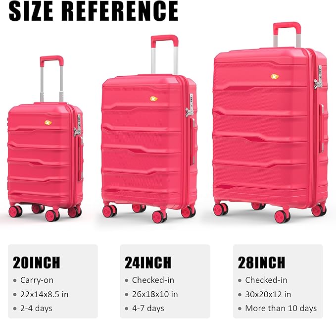 28 Inch Luggage with Spinner Wheels, Large Hard Shell Suitcase, Lightweight PP Luggages with TSA Lock, Checked-Large Suitcases 28-Inch, Red
