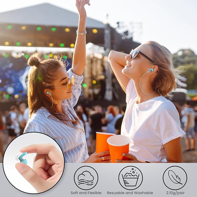 2 Pairs of Earplugs for Sleeping,Reusable Hearing Protection Earplugs with 8 Pairs Ear Tips & One Connector Cord,Soft Earplugs for Noise Reduction,Concert,Musician & Work - 25dB-30dB, Sky Bue