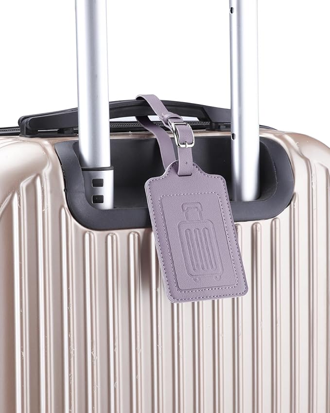 Teskyer Luggage Tags for Suitcases, TSA Approved with Privacy Protection Cover, Premium Faux Leather Bag Tags for Travel - 2 Pack, Purple