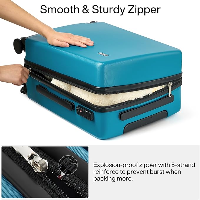Hanke Hard Shell Luggage Sets 3 Pieces, Carry On and Checked Luggage Sets with Spinner Wheels, Durable PC Hardside Rolling Suitcase for Travel (20/24/28 Inch, Caribbean Blue)